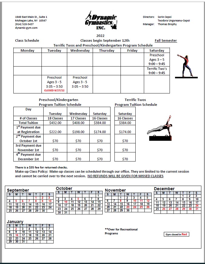 dynamic gymnastics schedule, classes & tuition