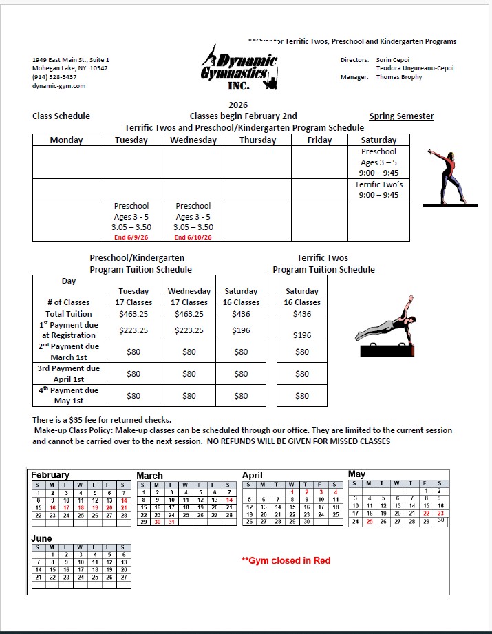 Dynamic Gymnastic's 2026 Spring Schedule and Tuition-page-2